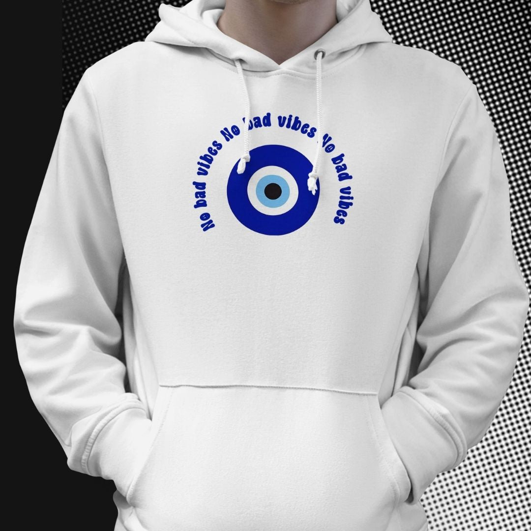 No Bad Vibes Oversized White Hoodie | Premium Fleece | Unisex Streetwear