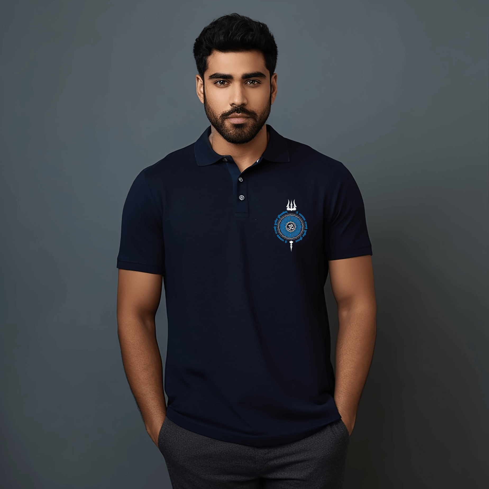 Shiva Om Trident Printed Men Polo Neck T-shirt