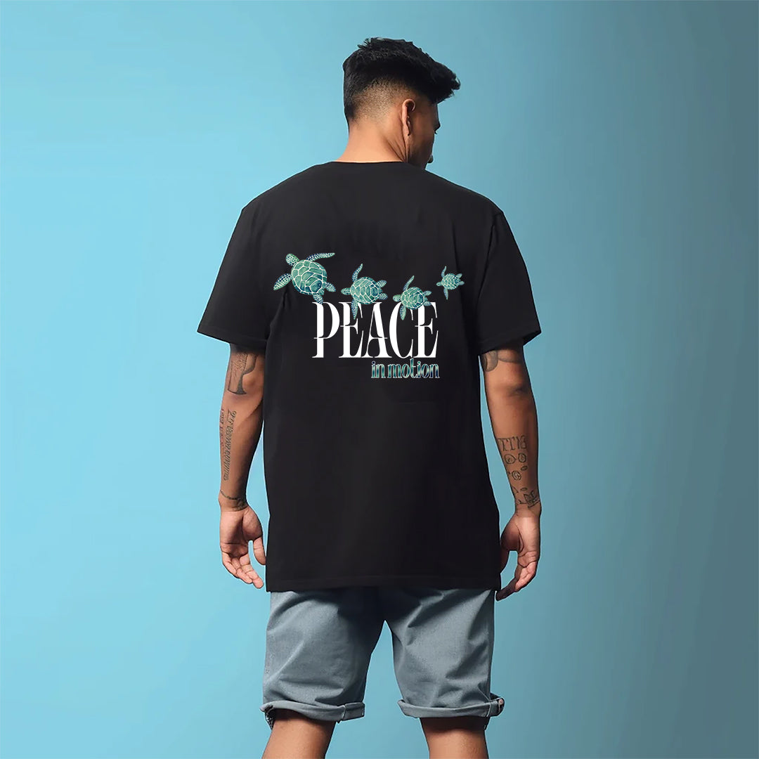 Peace in Motion Oversized Black T-Shirt | 100% Cotton | Unisex Streetwear
