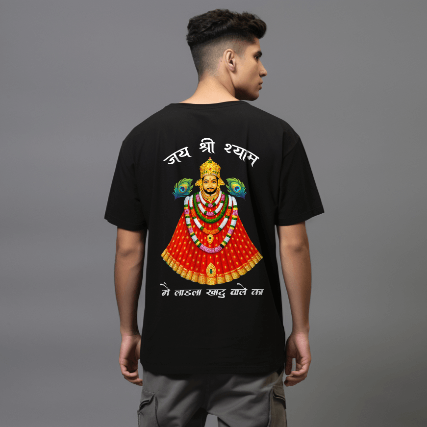 Jai Shri Shyam Oversize Printed Black Tshirt