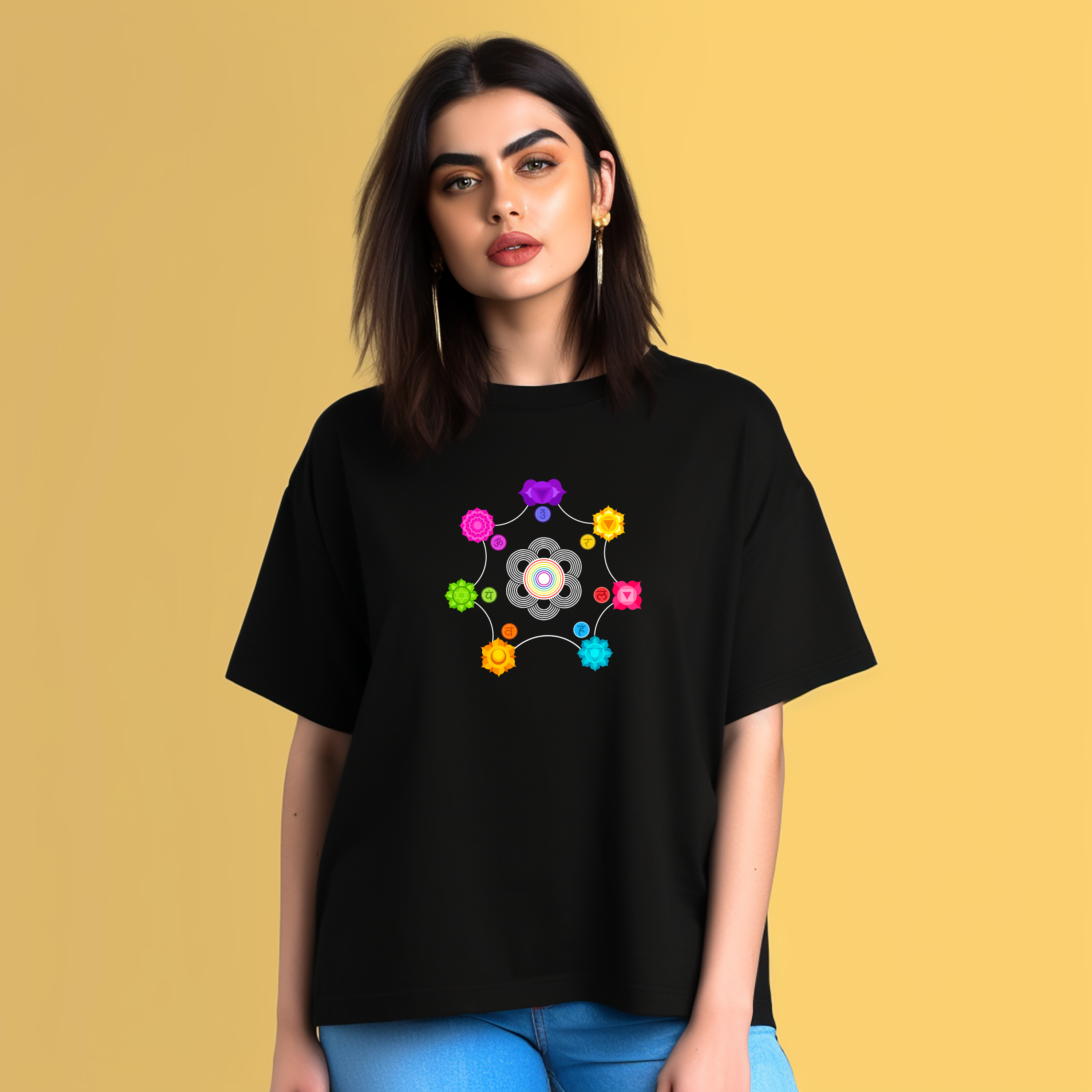 7 chakras flower Oversized Printed Tshirt for Men and Women