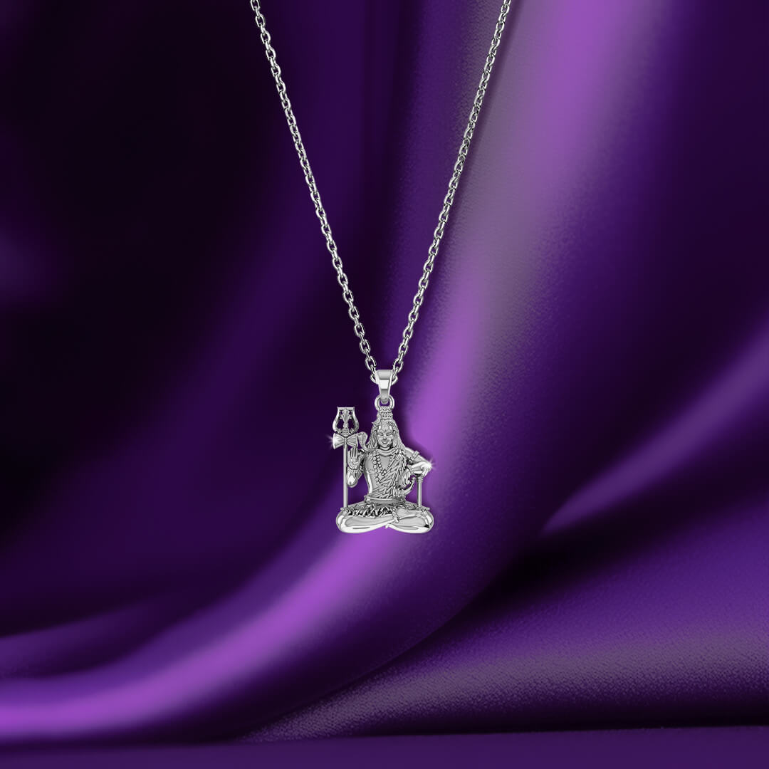 Mahadev Shiva with Trishul Silver Pendant with Chain – Prabhubhakti