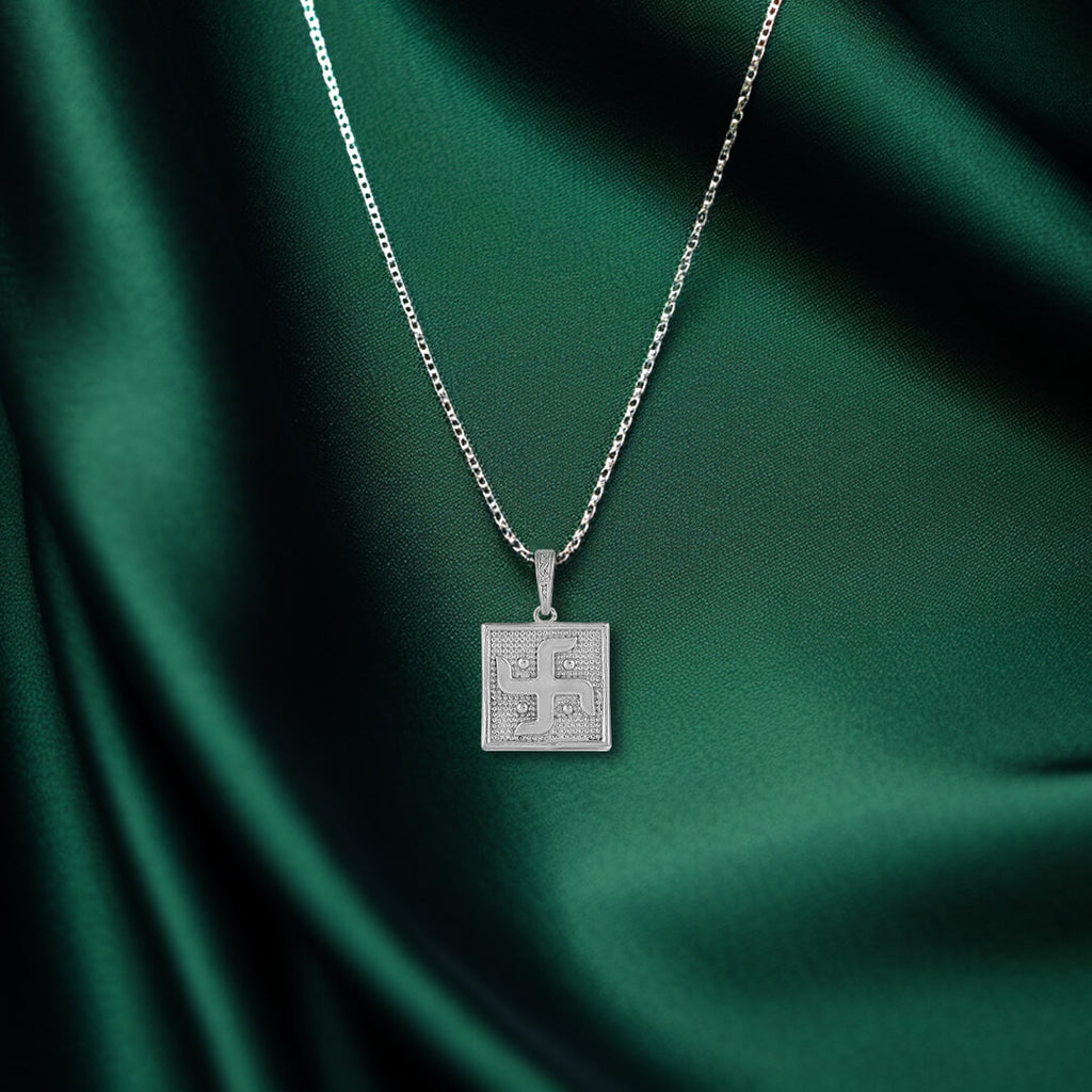 Lakshmi Maa Swastik Silver Pendant For Men and Women With Silver Chain