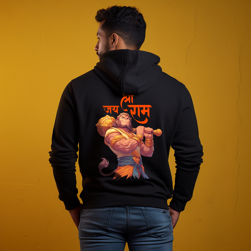 Jai Shri Ram Hanuman Ji Black Printed hoodie for Men