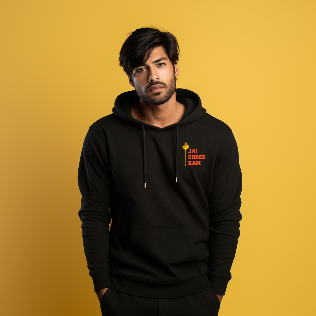 Jai Shri Ram Hanuman Ji Black Printed hoodie for Men