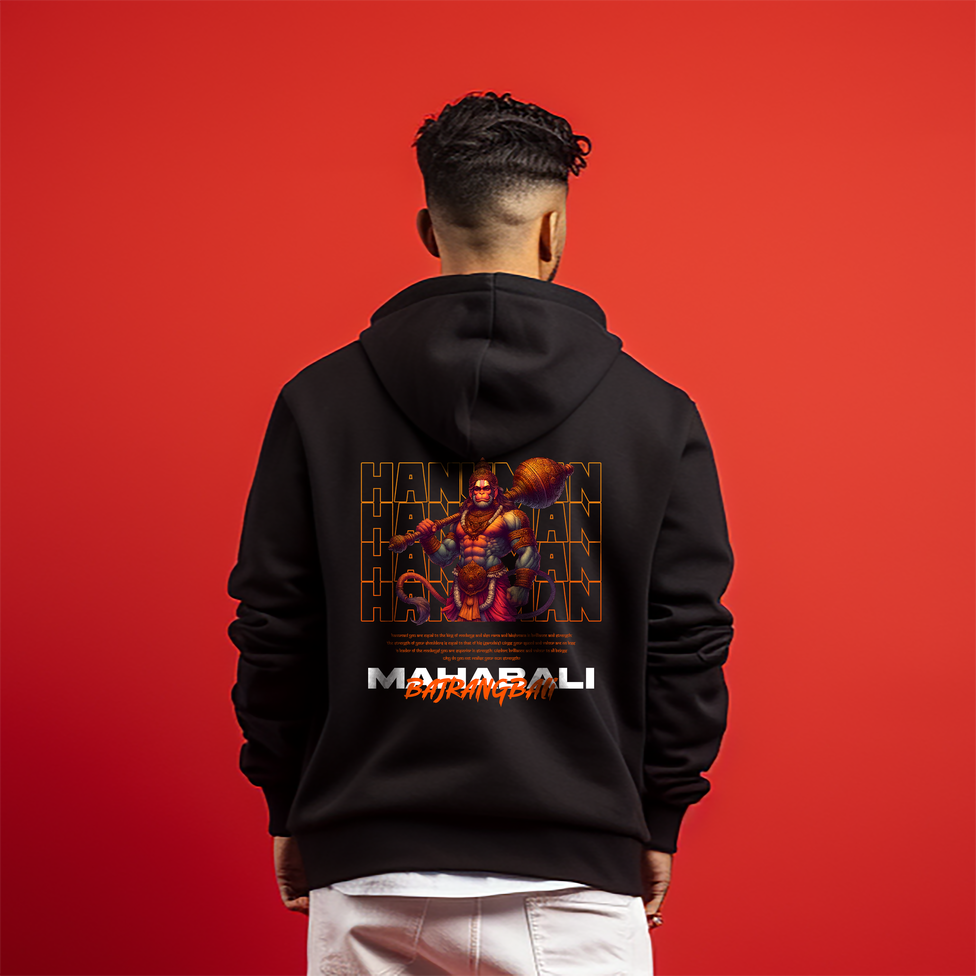 Mahabali Bajrangbali Black Printed Hoodie for Men