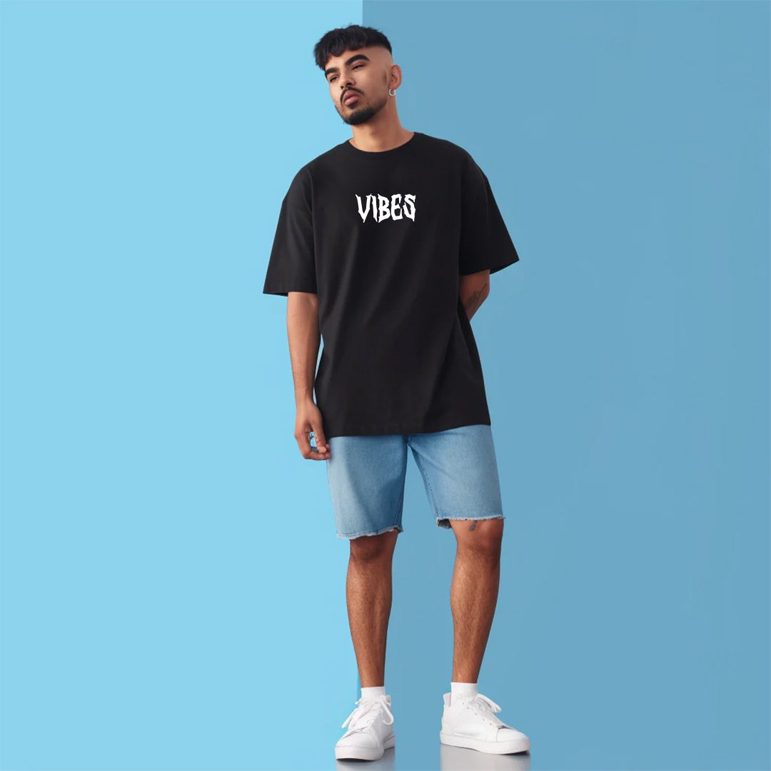 Men’s Oversized Vibes Printed T-Shirt | 100% Cotton Streetwear T-Shirt