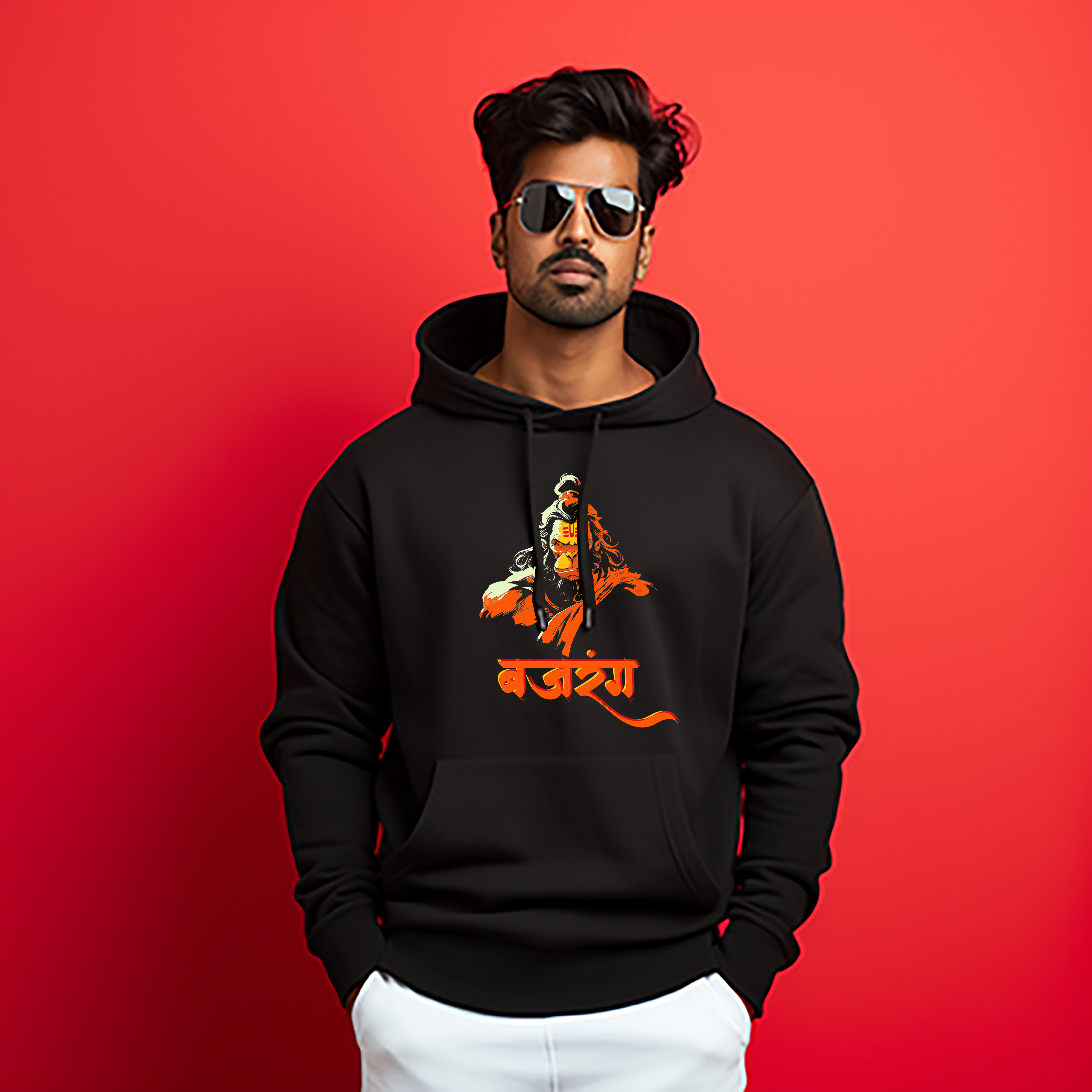 Hanuman Ji Bajrang Printed Black Hoodie