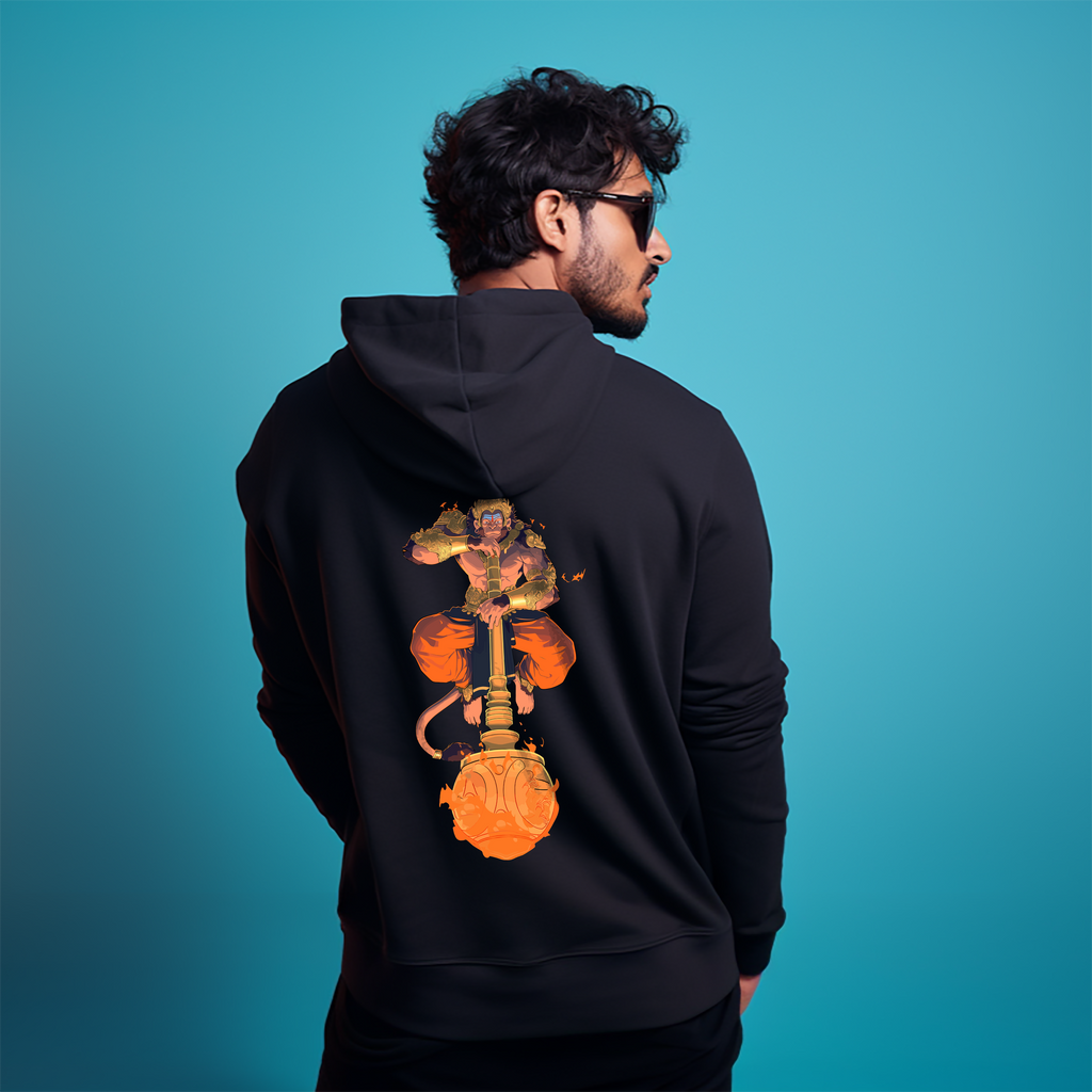 Hanuman Ji Black Printed Hoody for Men