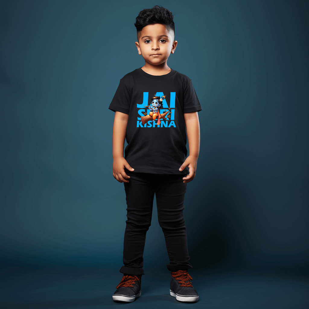 Jai Shri Krishna Tshirt For Kids | Black and White Colors