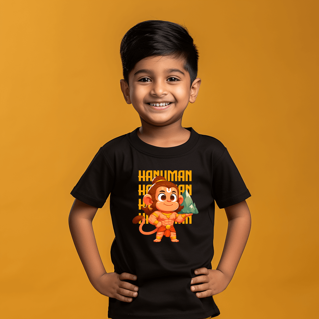 Hanuman with Parvat Tshirt For Kids | Black and White Colors