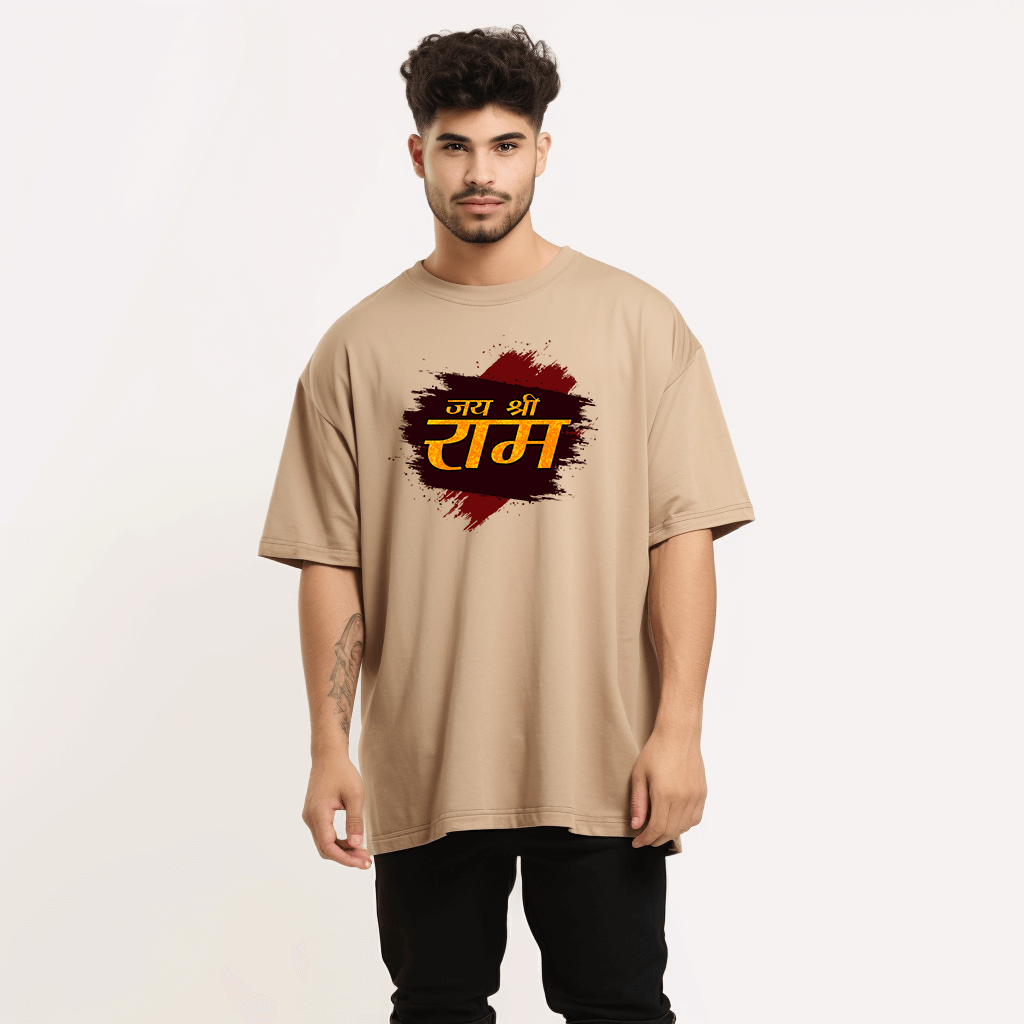 Ram Printed Beige Oversize Tshirt for Men