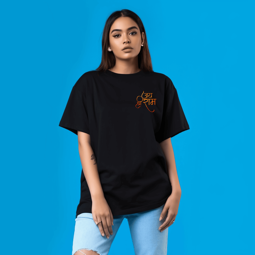 Jai Shri Ram Oversized printed Black Tshirt For Girls