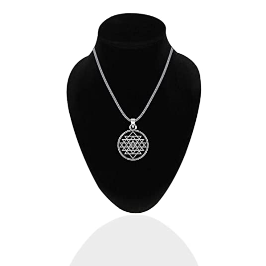 Shree Yantra Pendant With Silver Chain for Men & Women Pure Sterling Silver