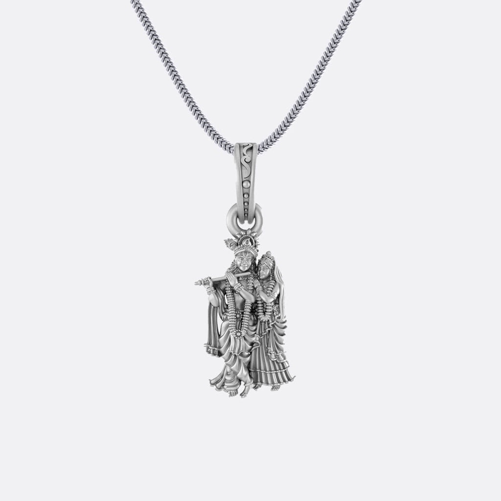 Radha Krishna Silver Pendants with Chain