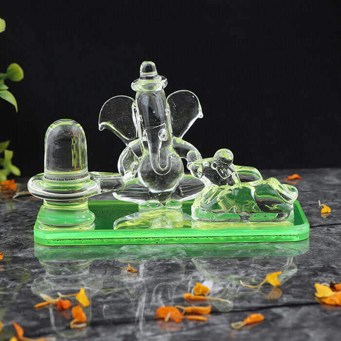Ganesha Crystal Sphatik Shivling with Nandi for Puja