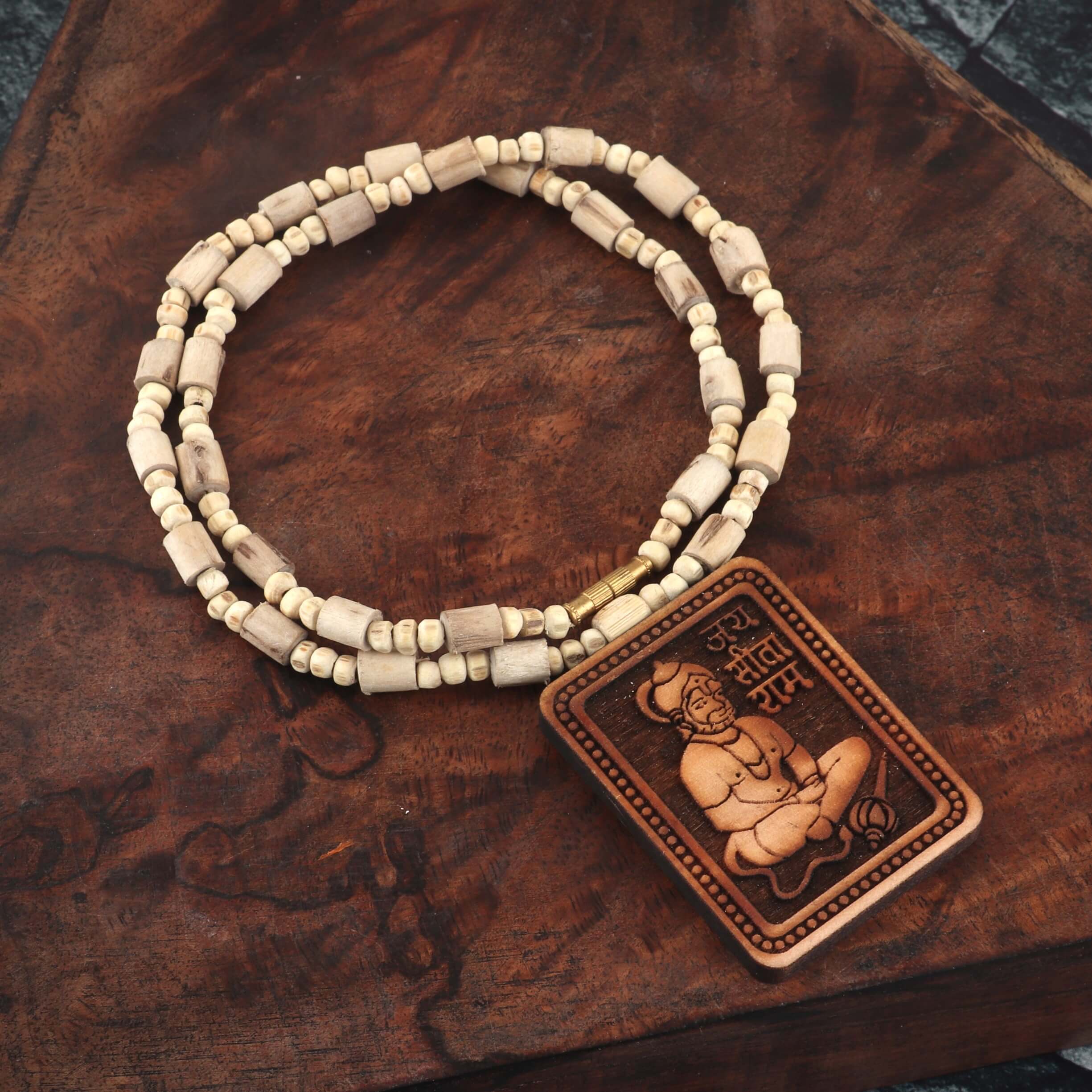 Hanuman Ji Tulsi Locket Mala 100% Original / Natural Wood Tulsi Kanthi Mala With Hanuman ji locket