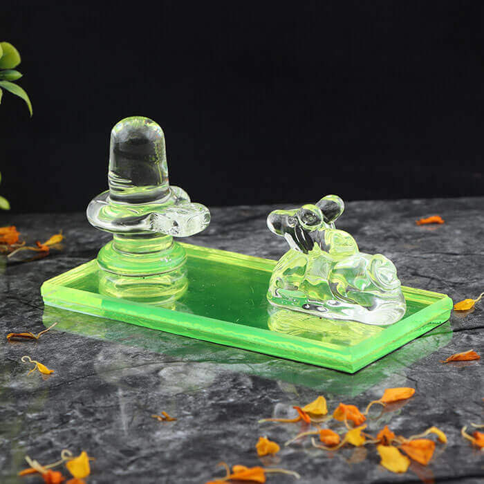 Crystal Sphatik Shivling with Nandi for Puja