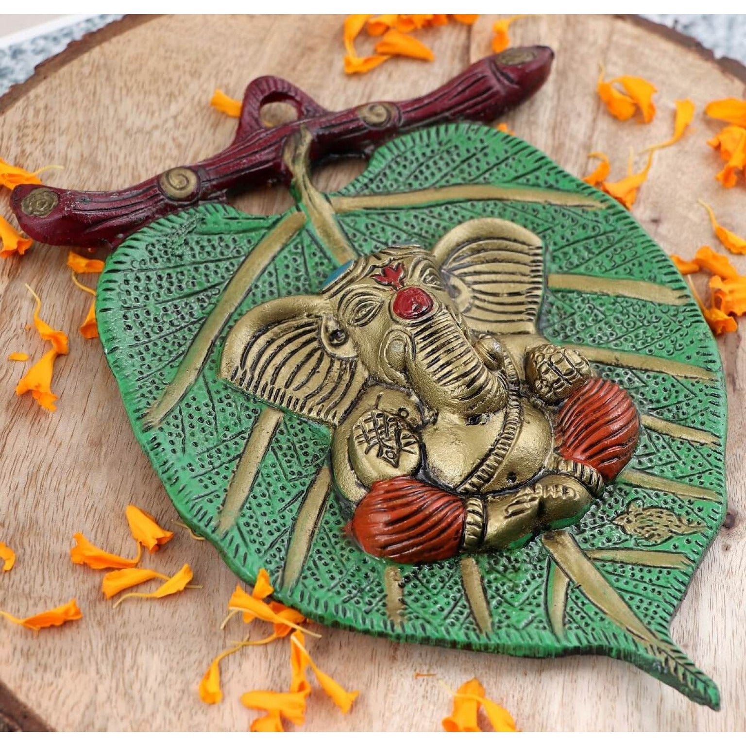 Lord Ganesha on Green Leaf | Home decor wall hanging ganesha
