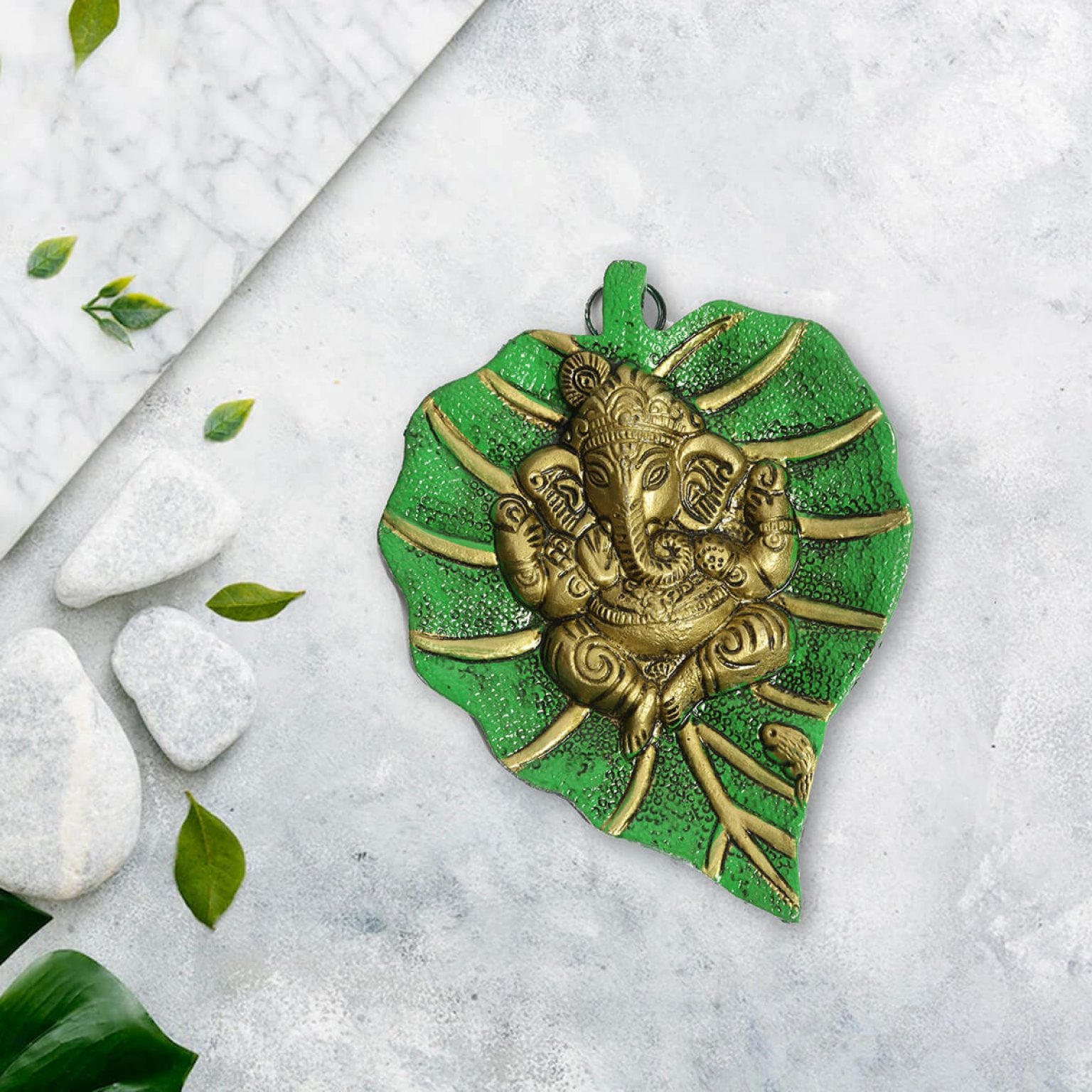 Golden Ganesha on Leaf | Home Decor Wall Hanging Lord Ganesha