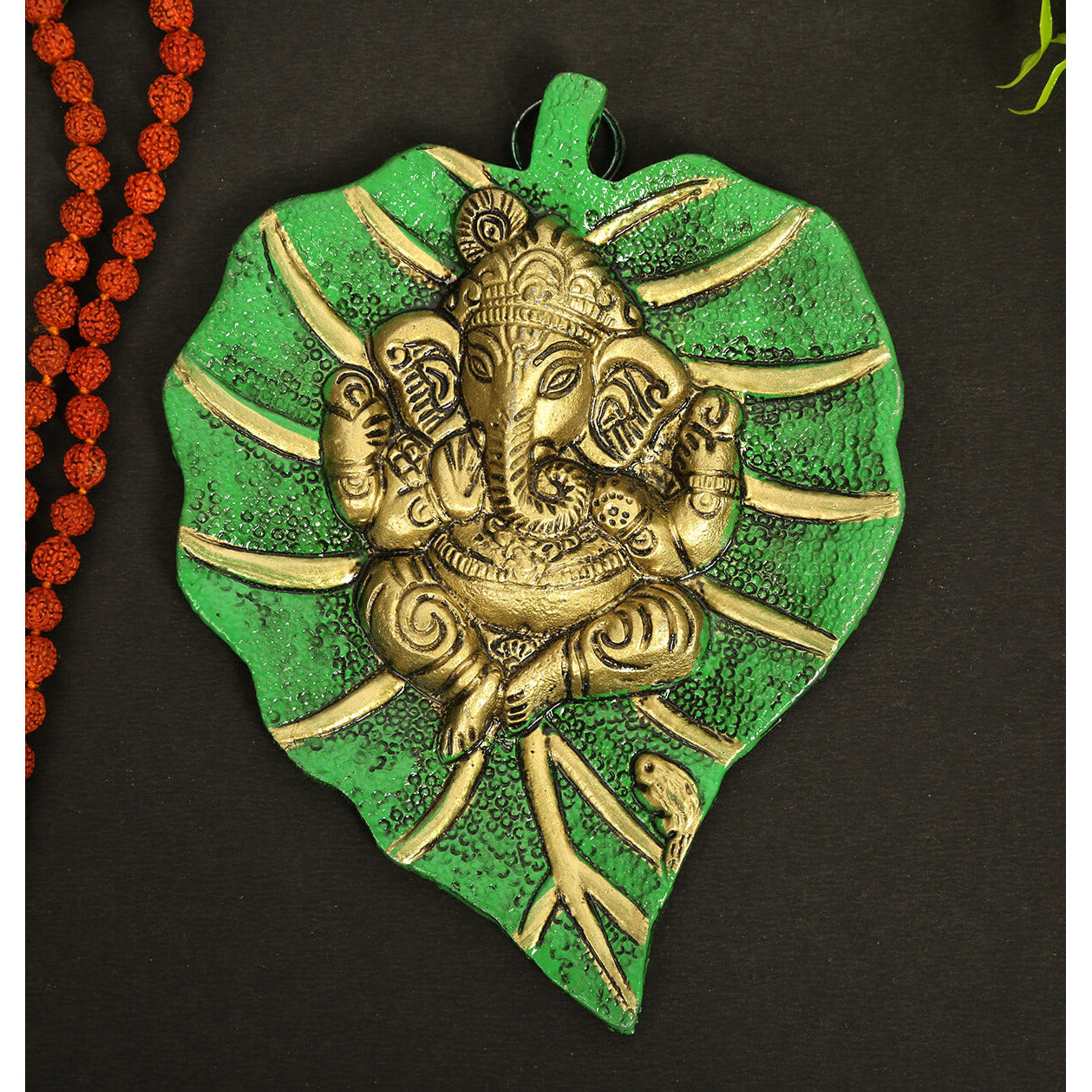 Golden Ganesha on Leaf | Home Decor Wall Hanging Lord Ganesha