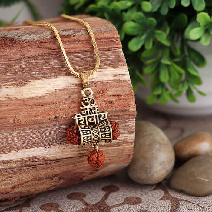 Om Namah Shivaay With Rudraksha Gold Metal Locket With Chain Online