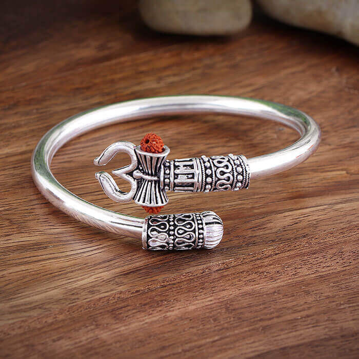 Om Shiv Trishul Rudraksha Silver Bracelet - Main Image