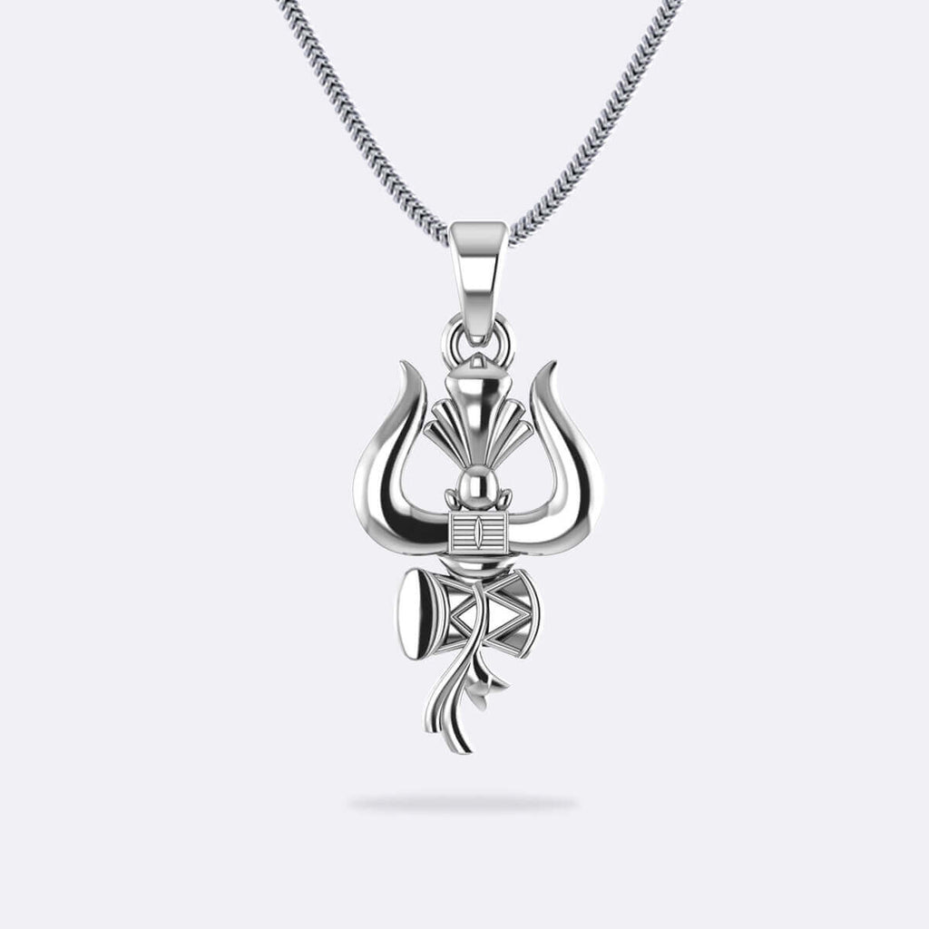 Mahadev Locket silver Shiva Trishul With Damru Pendant