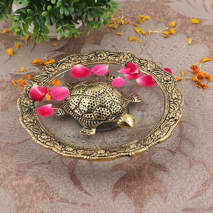 Crystal Glass Plated Feng Shui Tortoise Decorative Showpiece